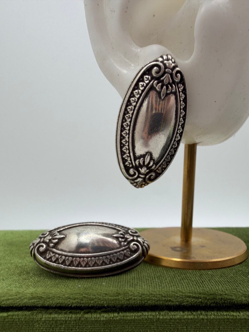 Rare vintage Brighton silver-plated oval clip-on earrings